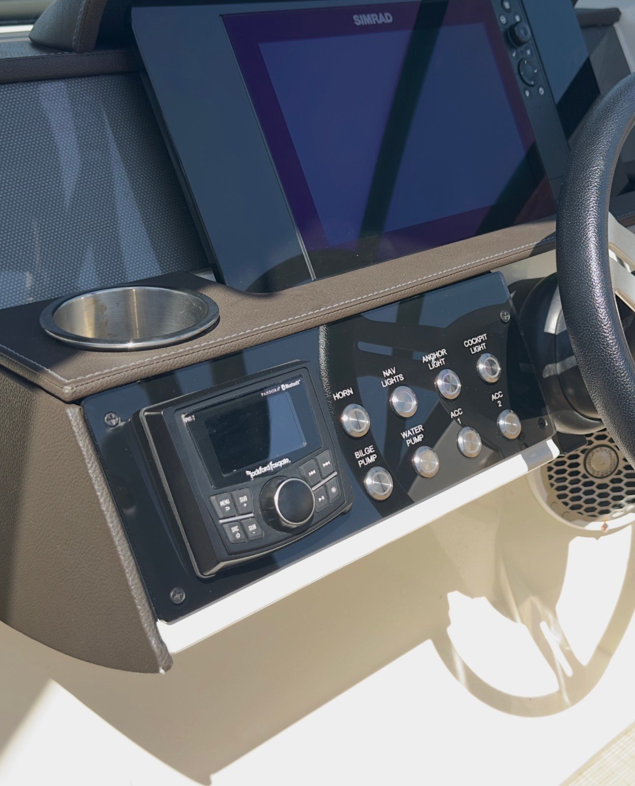 Tarpon Bay Marine custom switch panel at the helm